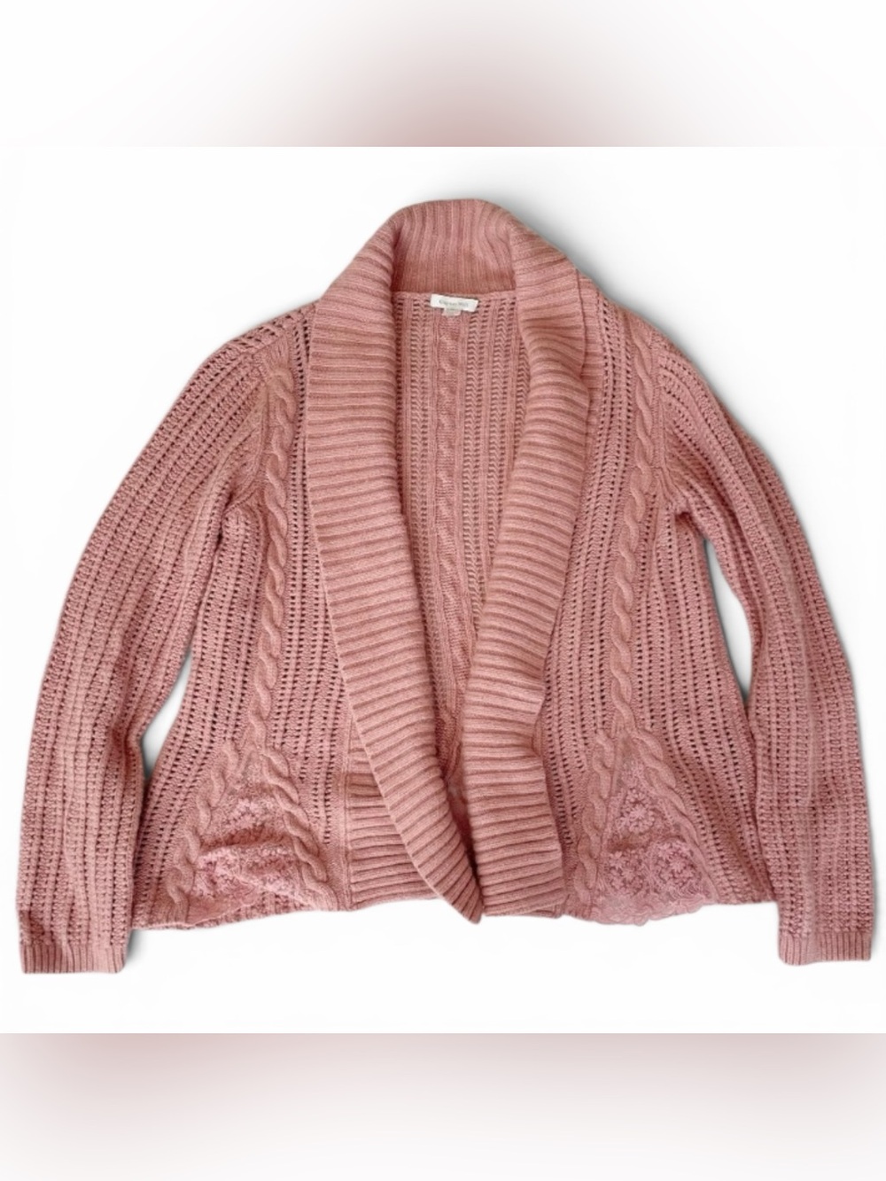 GARNET HILL Open Front Lace Insert Cardigan Cashmere Wool Angora Blend size S